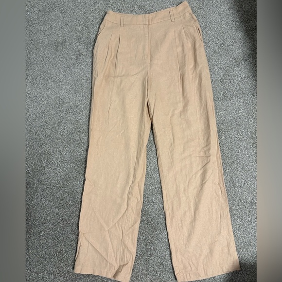 Avec Les Filles Beige Straight Leg Linen Blend Trousers Pants Women's Size 6 - Picture 1 of 8